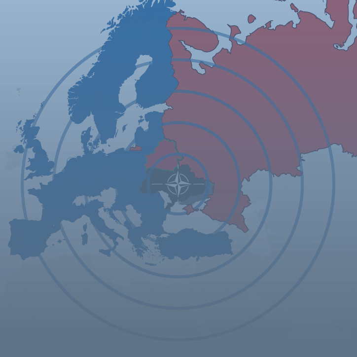 stilisierte Karte mit NATO Ländern in Europa vs Russland